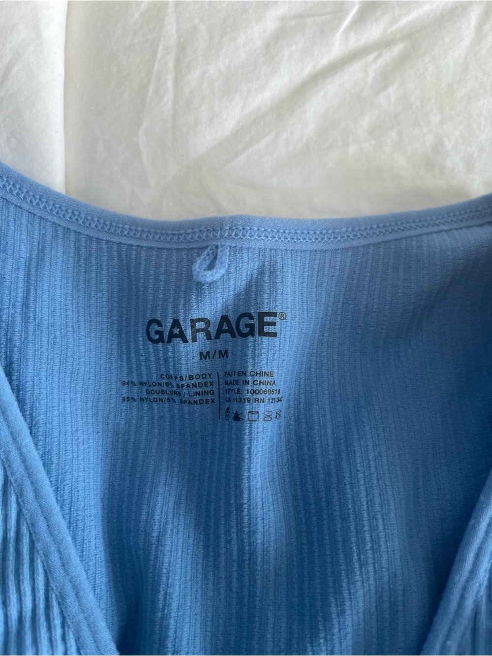 Garage Light Blue Ribbed Cropped V-Neck Long Sleeve Top - Picture 2 of 4